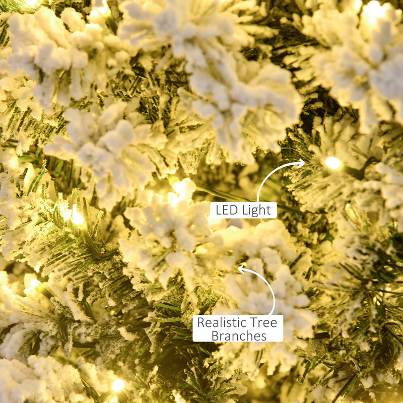 Close-up of warm white LED lights among snow flocked branches on the 4ft tree