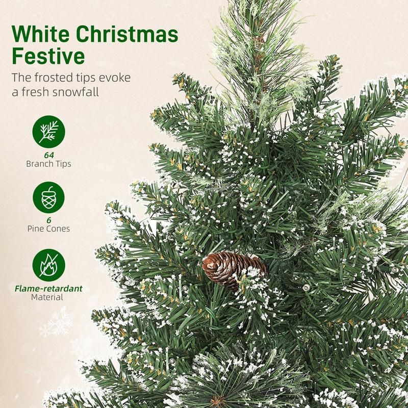 Feature graphic for frosted branches showing 64 tips, 6 pine cones and flame-retardant material
