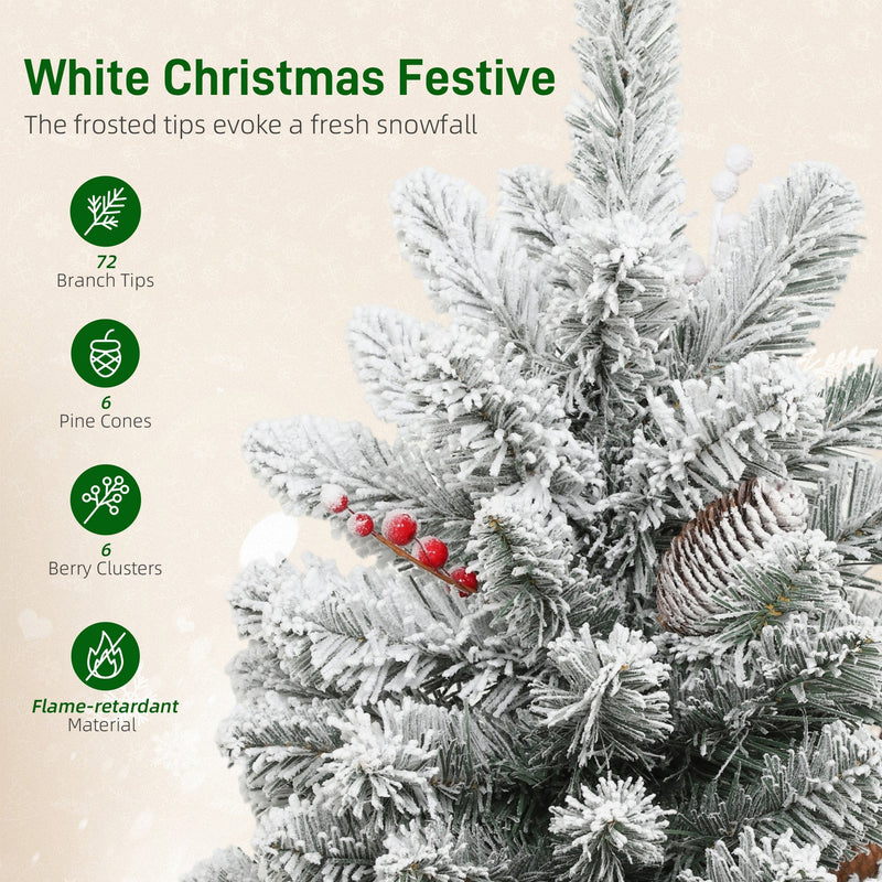 Feature graphic for frosted branches showing 72 tips, 6 pine cones, 6 berry clusters and flame-retardant material