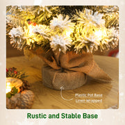 Linen-wrapped plastic pot base under glowing flocked tips with red berries