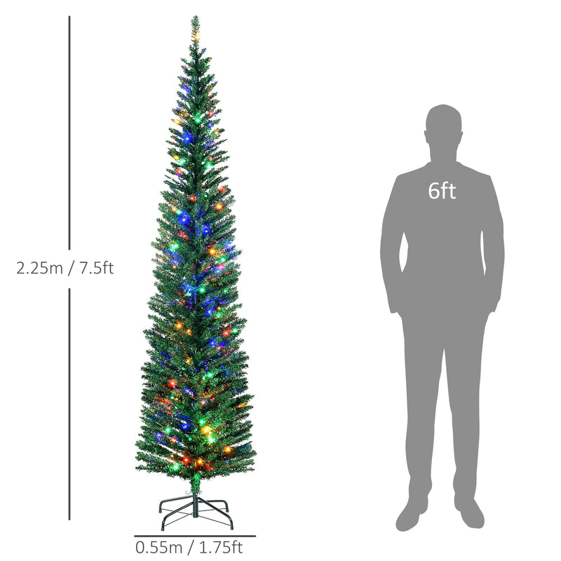 Dimensions diagram showing the tree at 2.25 m (7.5ft) tall with a 0.55 m wide base beside a 6ft figure