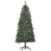 5ft pencil Christmas tree with red berries, angled view on white background