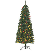 6ft pre-lit pencil Christmas tree with red berries on a black metal stand