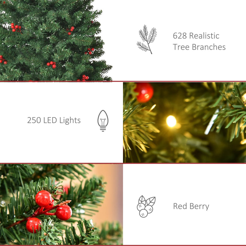 Panel showing 628 branches, 250 LED lights and red berries on the 6ft tree