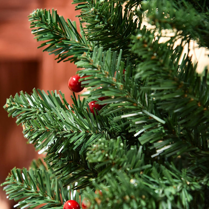 Close-up of green needles and red berries on the 6ft pencil tree