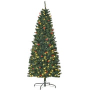 6ft pencil Christmas tree with lights on, angled view on white background