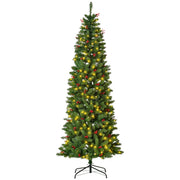 7ft pre-lit pencil Christmas tree with red berries on a black metal stand