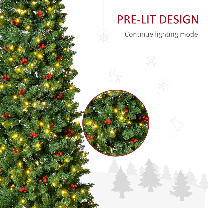 Close-up pre-lit design panel showing dense LED lights and red berries on the 7ft tree