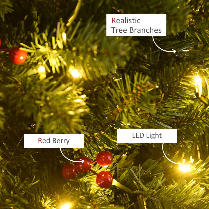 Close-up of LED lights, red berries and realistic branches on the 5ft tree