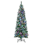 Front view of a 6ft slim pre-lit Christmas tree with snow-dipped tips and multicoloured LEDs
