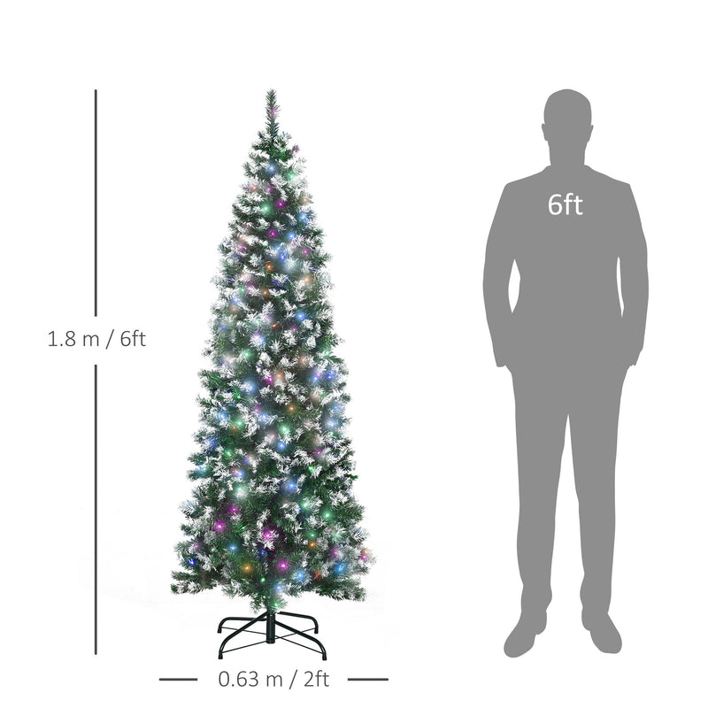 Dimensions diagram showing the tree at 1.8 m (6ft) tall with a 0.63 m (2ft) base beside a 6ft figure