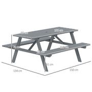 6 Seater Wooden Picnic Table with Parasol Hole Ideal for Garden or Patio Grey AOSOM