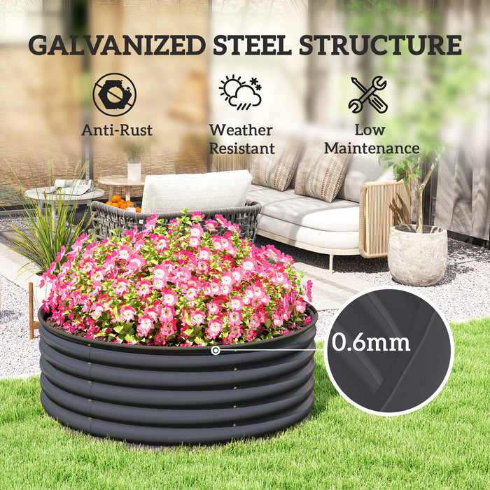 Galvanised Raised Garden Bed with Safety Edging and Gloves Dark Grey 120x120x43cm by Outsunny