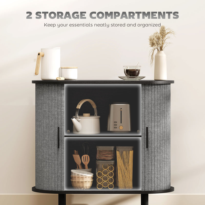 Modern Sideboard with Fluted Sliding Doors and Storage Shelves for Kitchen or Dining, Grey