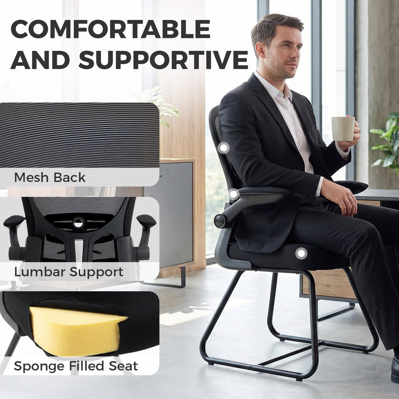 Desk Chair with Flip Up Arms for Easy Under Desk Storage Black Homcom
