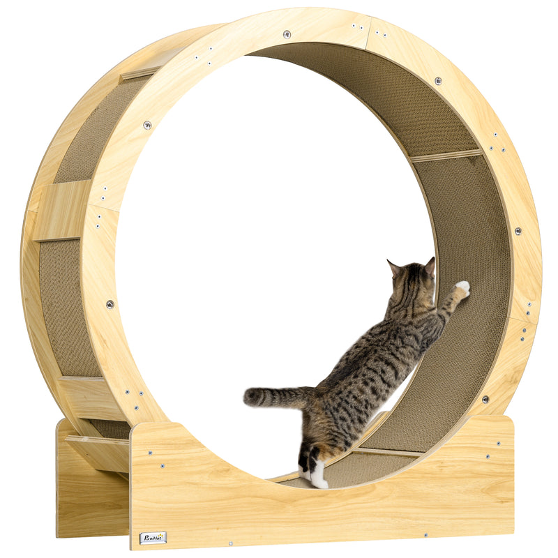 Large Cat Exercise Wheel With Brake And Scratching Pads For Indoor Play Oak Tone