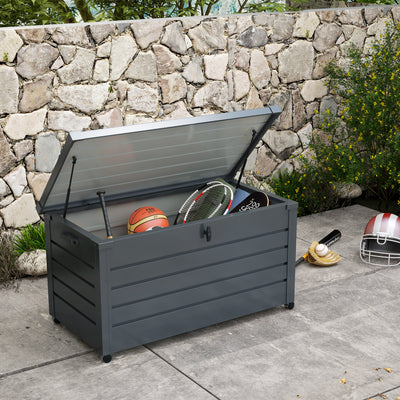 Large 311L Garden Storage Box Galvanised Steel with Lock for Outdoor Use, Dark Grey