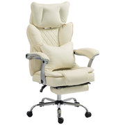 HOMCOM PU leather executive office chair in beige with pull-out footrest and headrest pillow