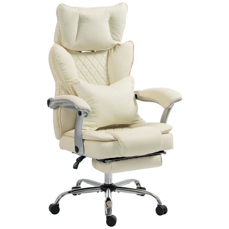 HOMCOM PU leather executive office chair in beige with pull-out footrest and headrest pillow