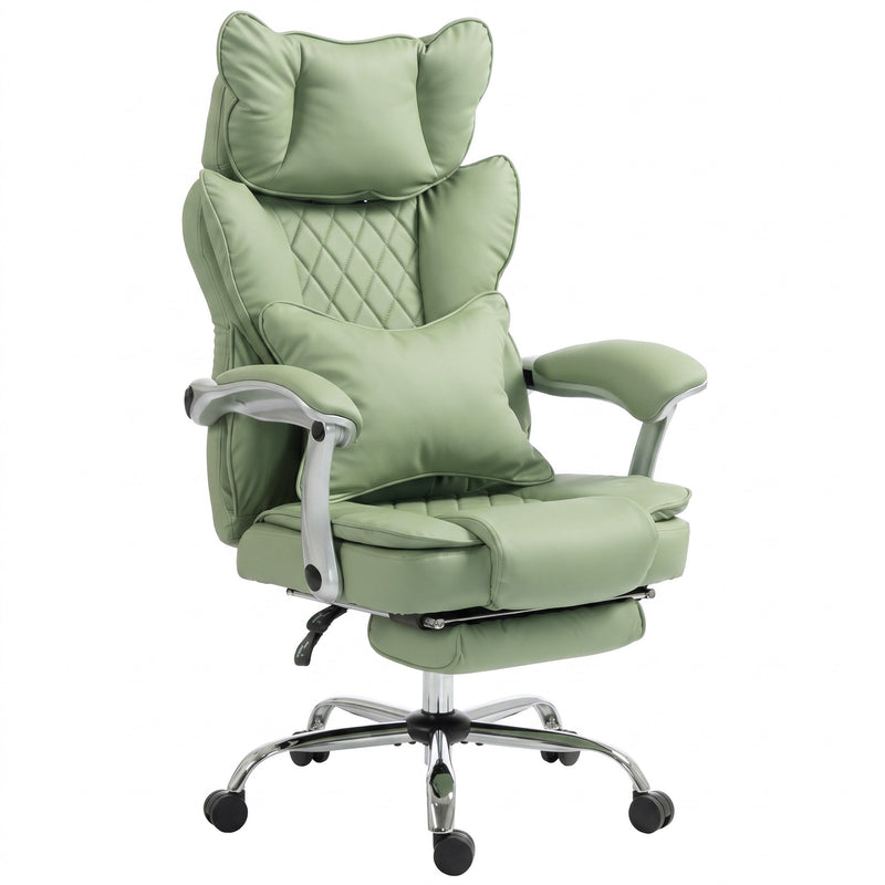 HOMCOM PU leather executive office chair in light green with pull-out footrest and headrest pillow