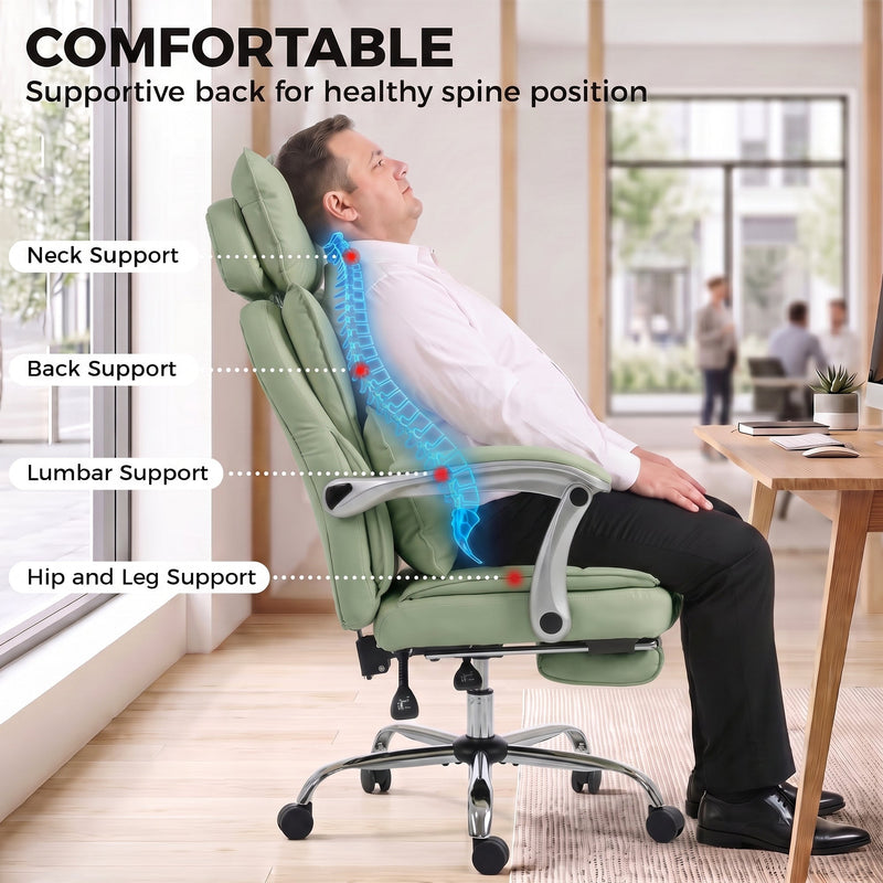 Diagram showing neck, back, lumbar and hip support points on the reclined chair
