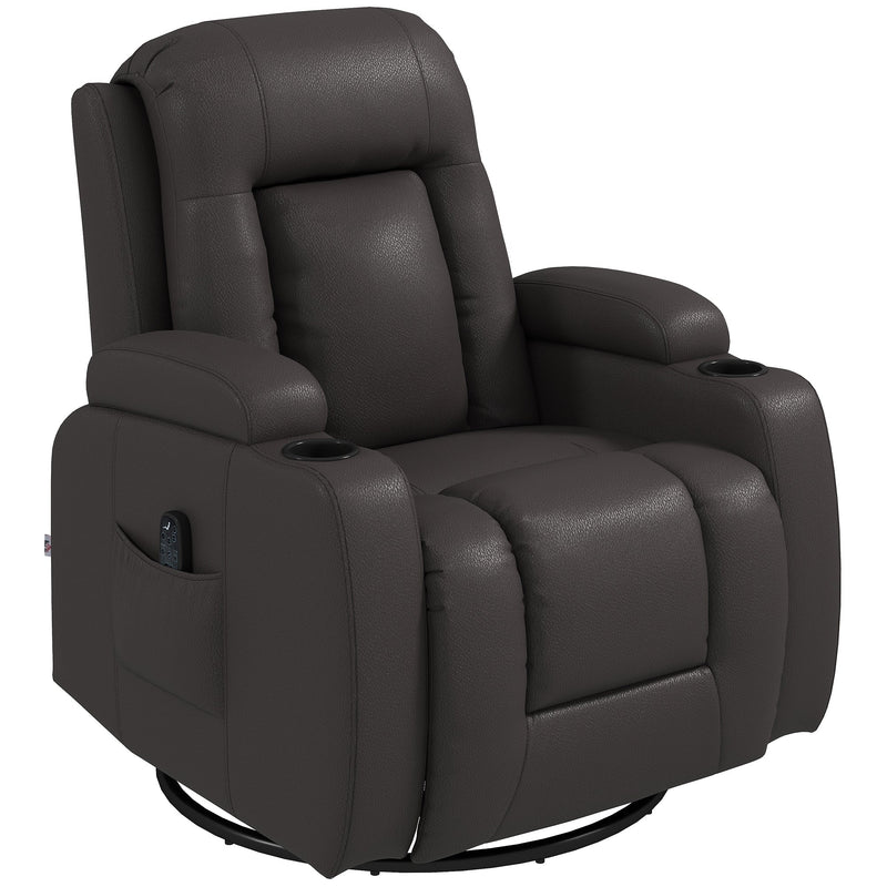 HOMCOM dark brown PU leather massage recliner chair, front angle view