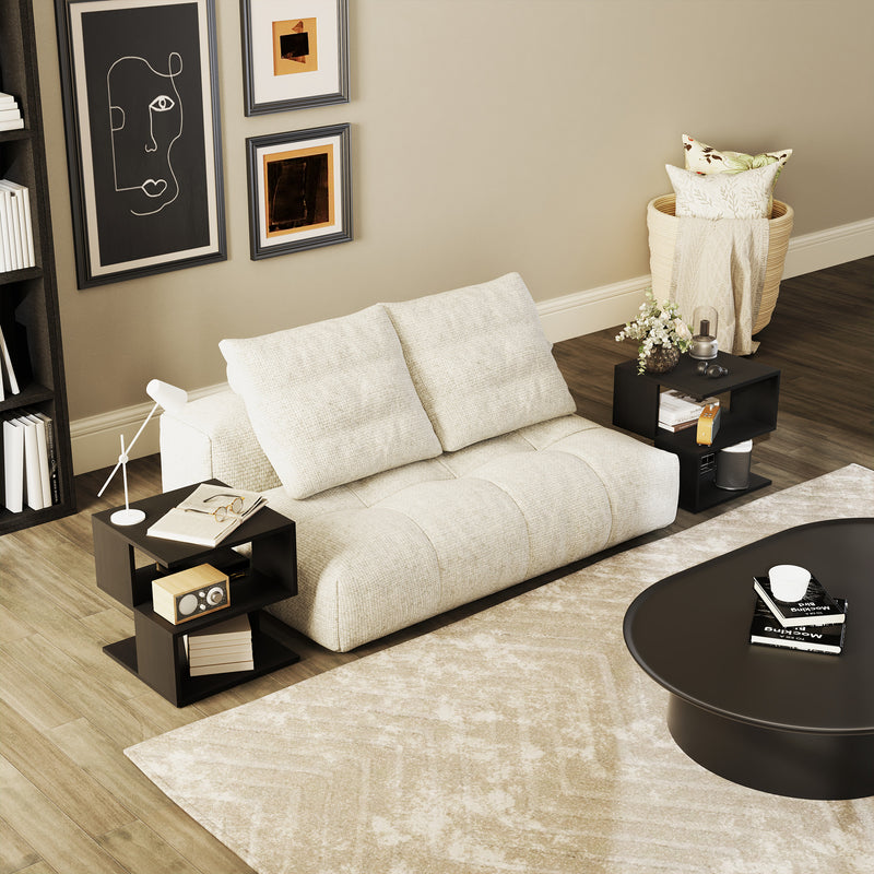 Set of 2 Modern Side Tables with 2 Tier Storage for Living Room or Bedroom Black