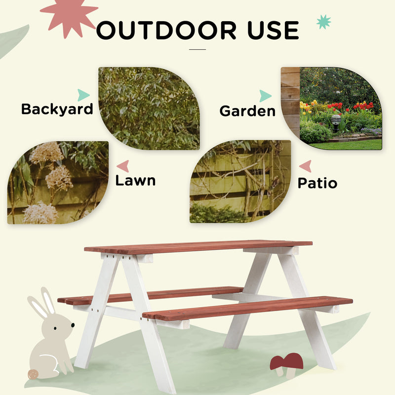 Outsunny Kids Picnic Table, Wooden Table and Bench Set, Kids Garden Furniture for Patio Aged 3-8 Years Old, Brown AOSOM