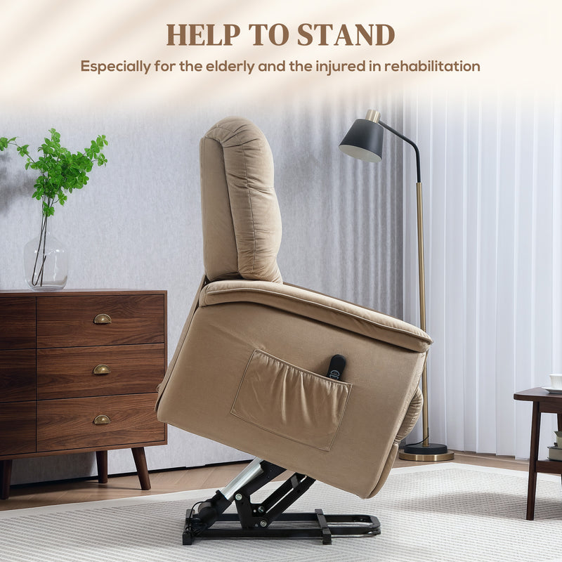 Brown Velvet Feel Electric Lift Recliner Chair with Comfortable Padding by HOMCOM