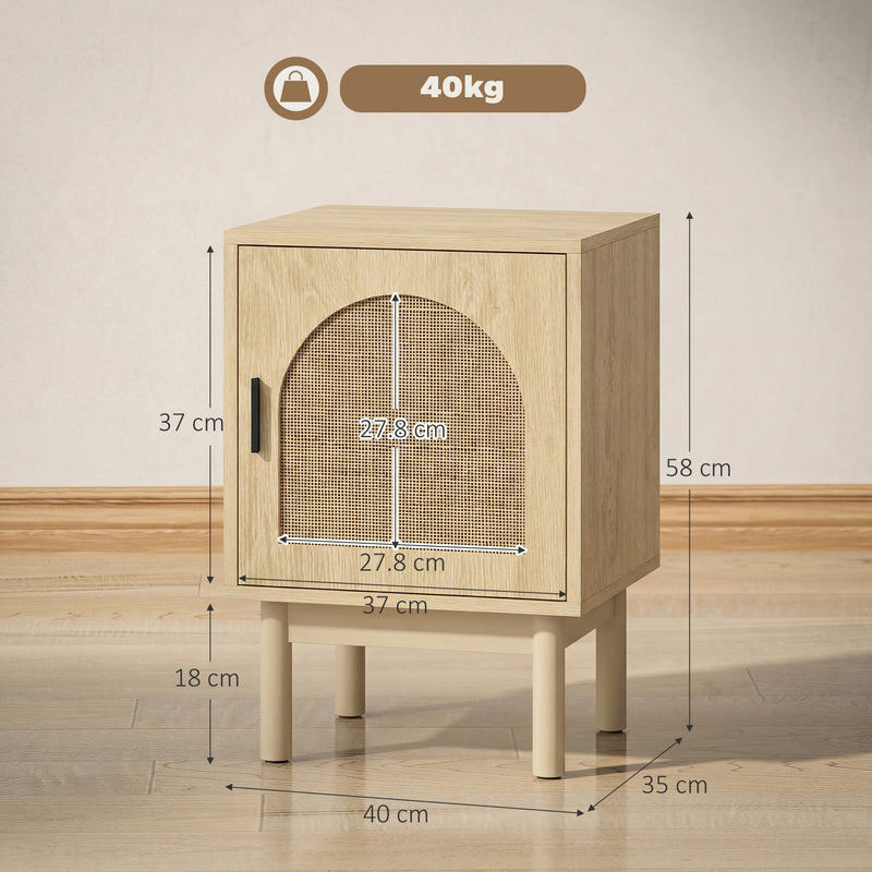 Bedside Table with Adjustable Shelf and Rattan Door for Organised Bedroom Storage Natural Wood Homcom