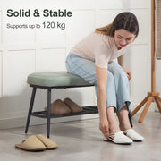 PU Leather Shoe Storage Bench With Padded Seat and Hidden Compartment, Green