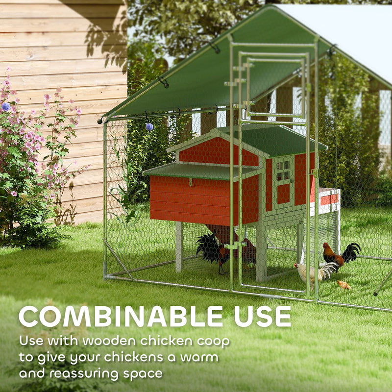 Walk in Chicken Run with Cover Feeding Door Feeder and Perch for 6 8 Poultry by PawHut