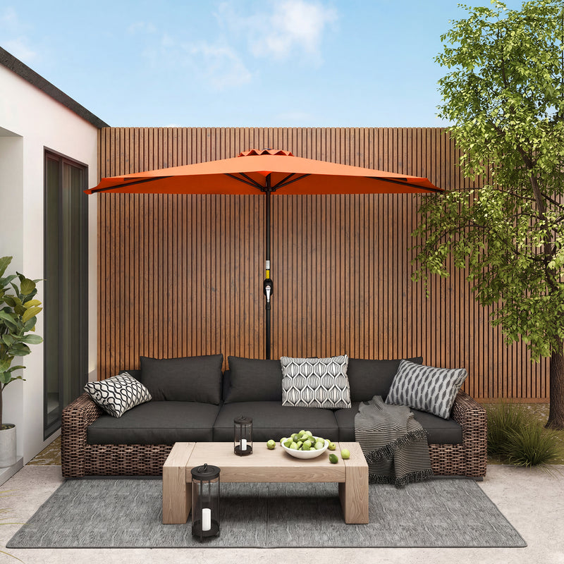 Half Parasol for Balcony or Small Garden with UV Protection and Easy Crank Handle, Orange