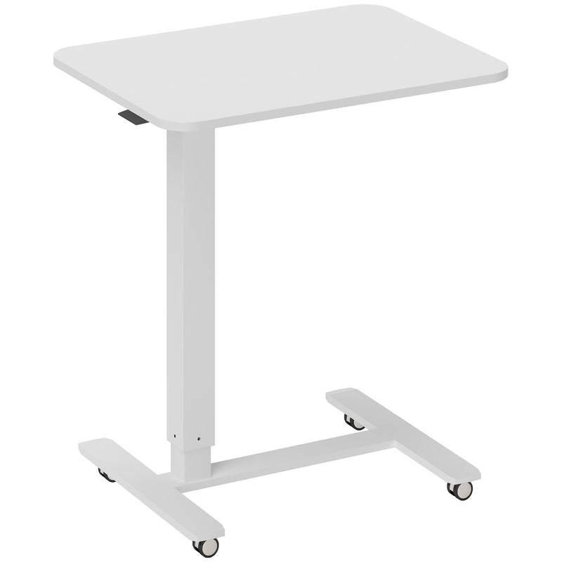 Height Adjustable Mobile Standing Desk With Wheels For Home Office Or Bed Use, White