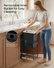 Close-up of the removable inner bucket and bin bag fixing hole on the Songmics kitchen bin
