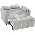 Grey 2 seater sofa bed with the base pulled out into a double bed on a white background