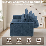 Dark blue sofa bed side view showing the 5 backrest angle positions