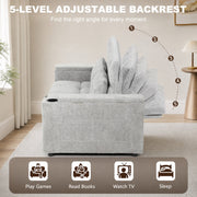 Grey sofa bed side view showing the 5 backrest angle positions