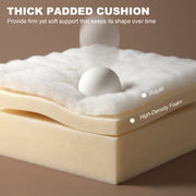 Cutaway of the sofa bed cushion showing polyfill over high-density foam