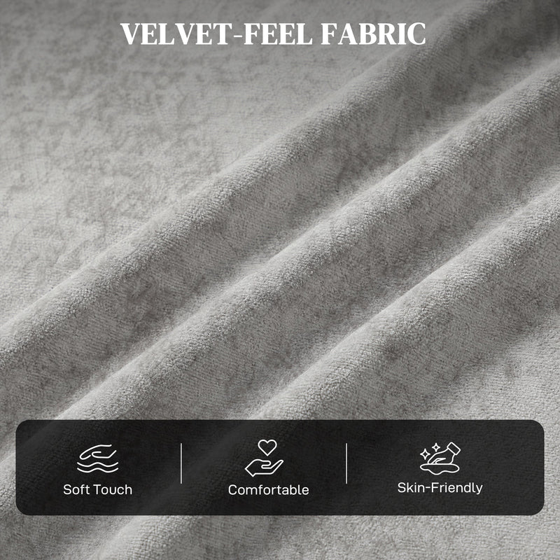 Close-up of the grey velvet-feel sofa bed fabric
