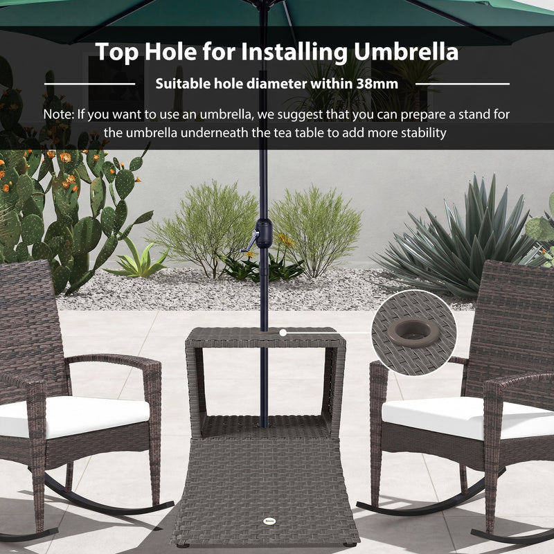 Rattan Garden Table with Parasol Hole and Storage Shelf for Outdoor Use Dark Grey Outsunny