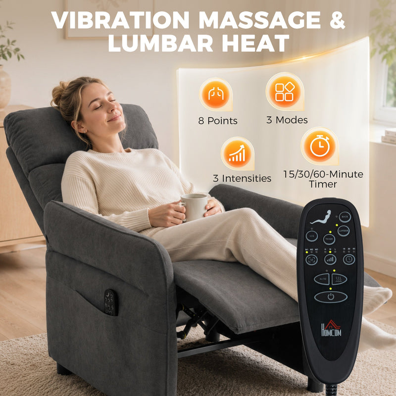 Diagram showing 8-point vibration massage points and the handheld remote control