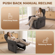 Watching mode and relaxing mode shown side by side on the push-back recliner