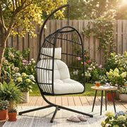Hanging Egg Chair with Stand for Comfortable Outdoor Relaxation Foldable Basket Black Cream White Outsunny