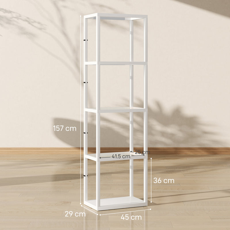Tall LED Floor Lamp with 4-Tier Storage Shelves for Living Room or Bedroom, White