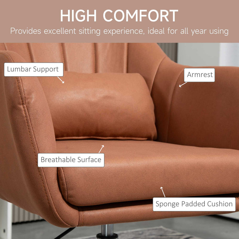 Swivel Microfibre Accent Chair with Adjustable Height and Lumbar Support for Home Office Brown