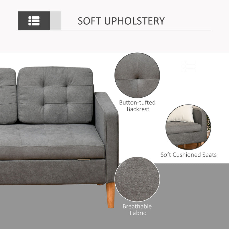 Modern 3 Seater Sofa with Hidden Storage Ideal for Small Living Rooms Grey