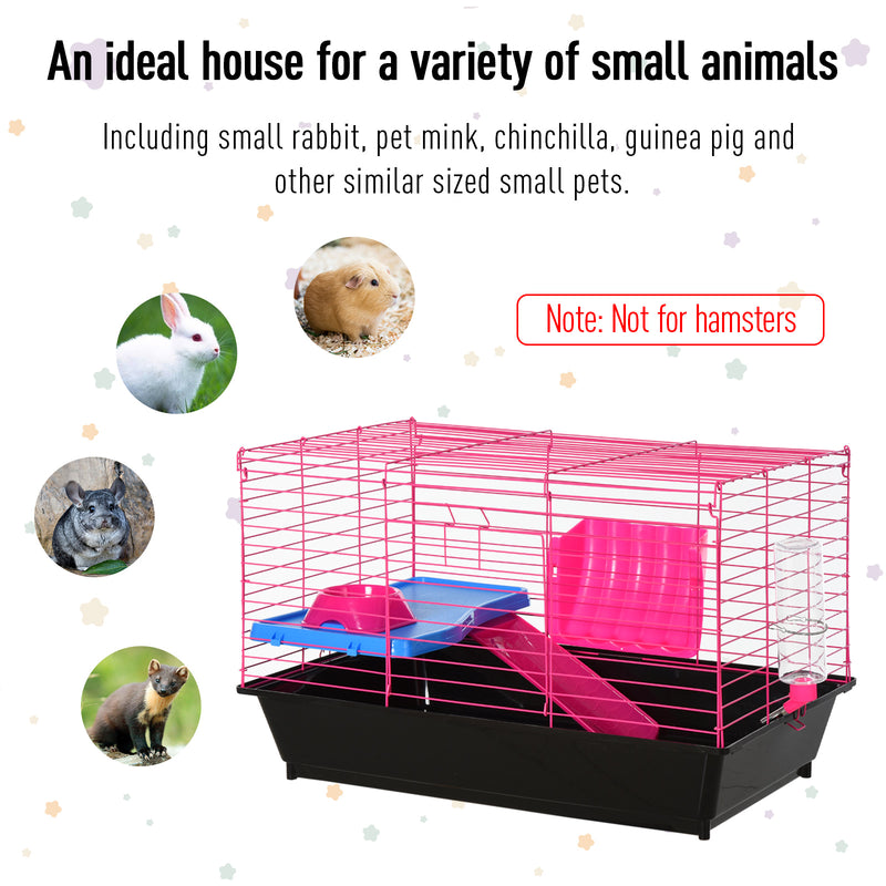 Small Animal Metal Cage With Tunnels For Hamsters And Guinea Pigs Pink AOSOM