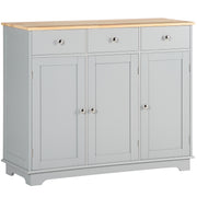 Grey Sideboard with Rubberwood Top and Adjustable Shelves for Kitchen or Dining Room