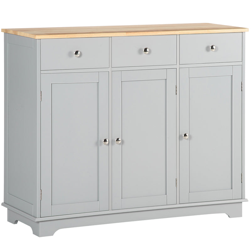 Grey Sideboard with Rubberwood Top and Adjustable Shelves for Kitchen or Dining Room